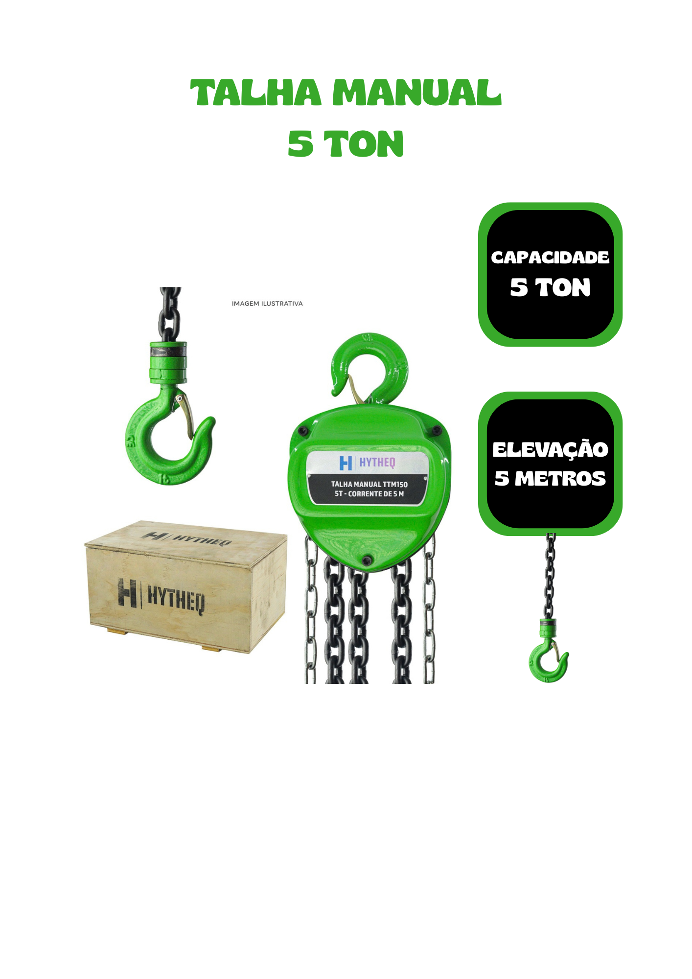 Talha Manual De Corrente 5 Ton X 5m - Hytheq