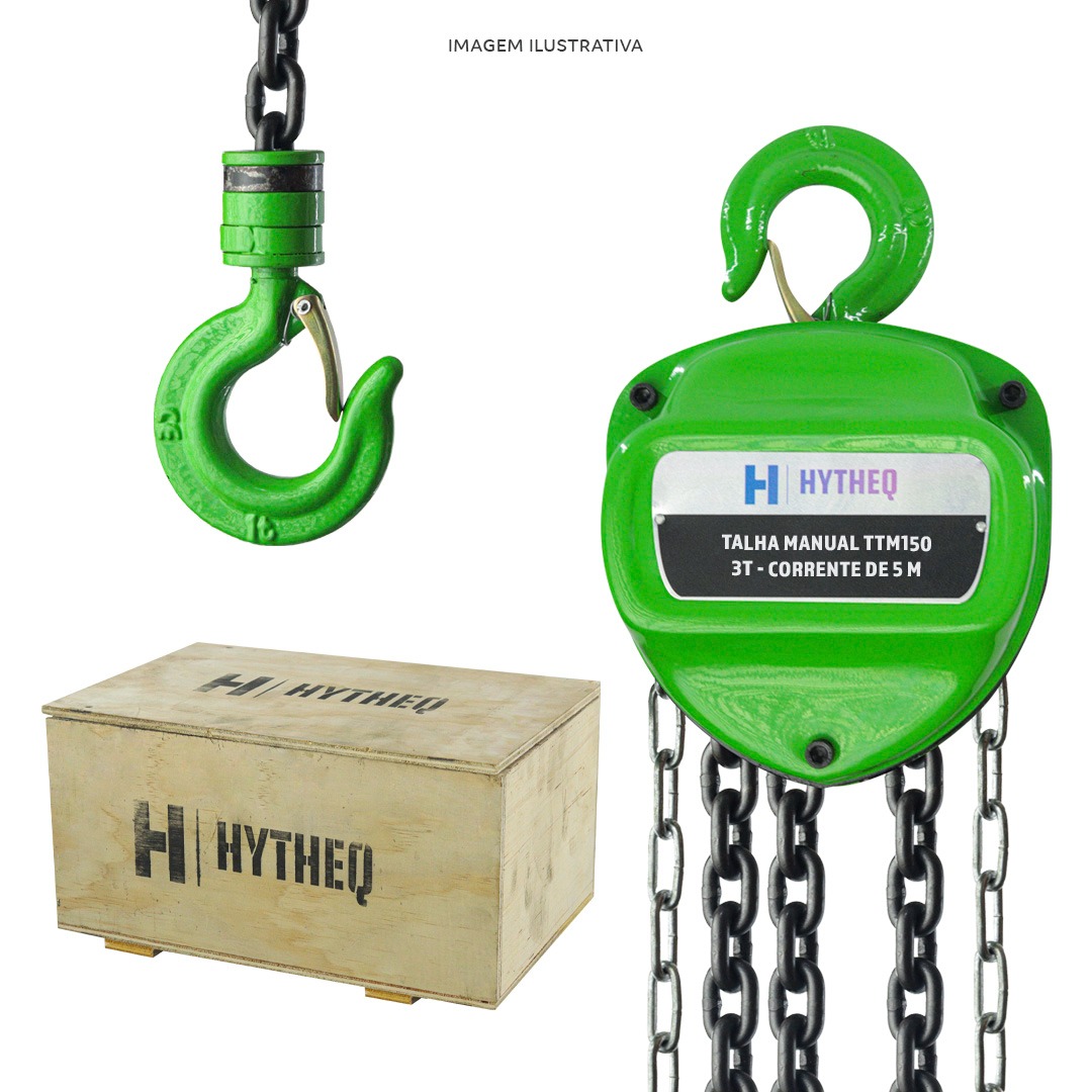 Talha Manual De Corrente 3 Ton X 5m - Hytheq - WCM Máquinas | Empresa de Máquinas em Jaboticabal/SP